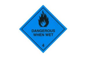 CODE 36 - Class 4.3 (Dangerous When Wet) Hazard Labels (100mm x 100mm)