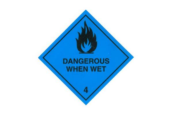 CODE 36 - Class 4.3 (Dangerous When Wet) Hazard Labels (100mm x 100mm)