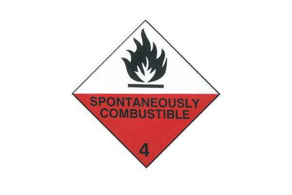 CODE 197 - Class 4.2 (Spontaneous Combustion) Hazard Labels (100mm x 100mm)